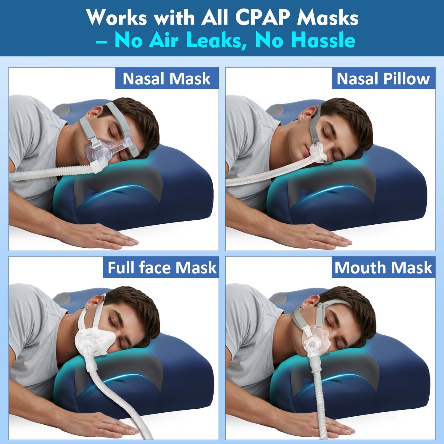 CPAP Pillow for Side & Back Sleepers – Adjustable Cervical Memory Foam Pillow for Neck Support & Better Sleep – Cooling Removable Cover – Fits Nasal, Full Face & Pillw Masks – Bonus 2cm Insert - Navy