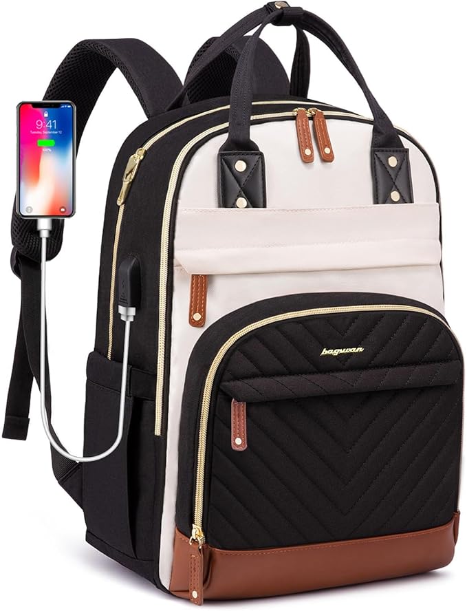 Laptop Backpack for Women Bag - 15.6 inch Work Travel Backpack with USB Charger College Bookbag Waterproof Business Comput...