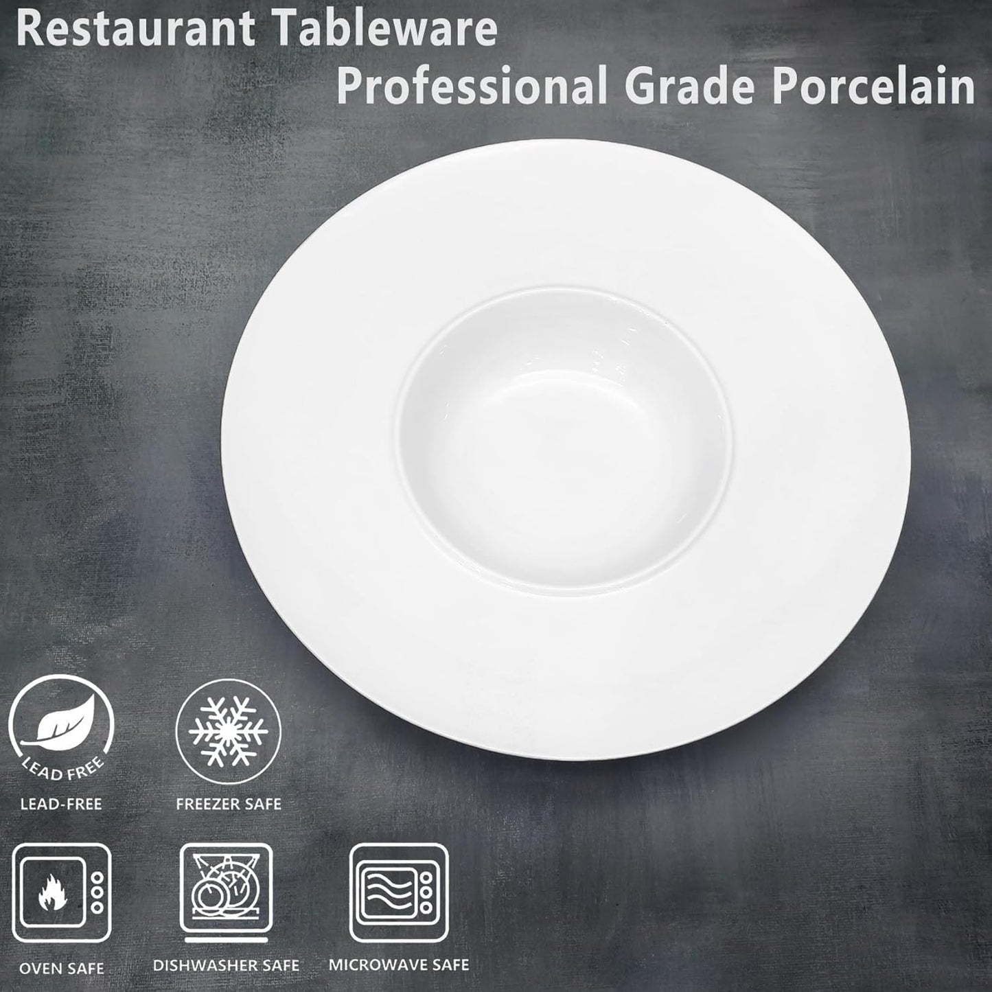 Ceramics Rimmed Soup Bowls 8.5 oz, White 10.4 inch Exquisite small soup plate Set of 4, Pasta plates With Rim is the best choice for hotels, kitchens, fine restaurants and gourmets