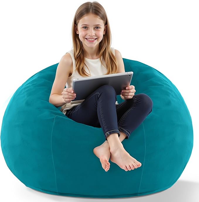 HABUTWAY 2FT Bean Bag Chair, 2' Beanbags Small Bean Bag Chairs with Filling, Teardrop Bean Bag Chair Luxurious Velvet Ultra Soft Fur with Removable Cover (Dark Green)