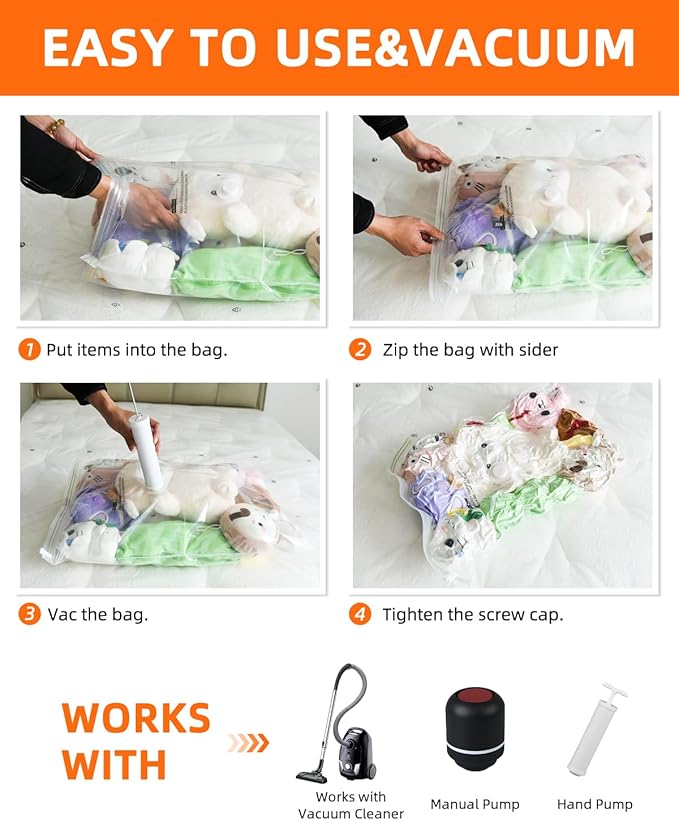 Vacuum Storage Bags, 10 Medium Vacuum Seal Bags for Clothing & Bedding, Space Saver Bags for Organization and Storage, Hand Pump Included(10M)