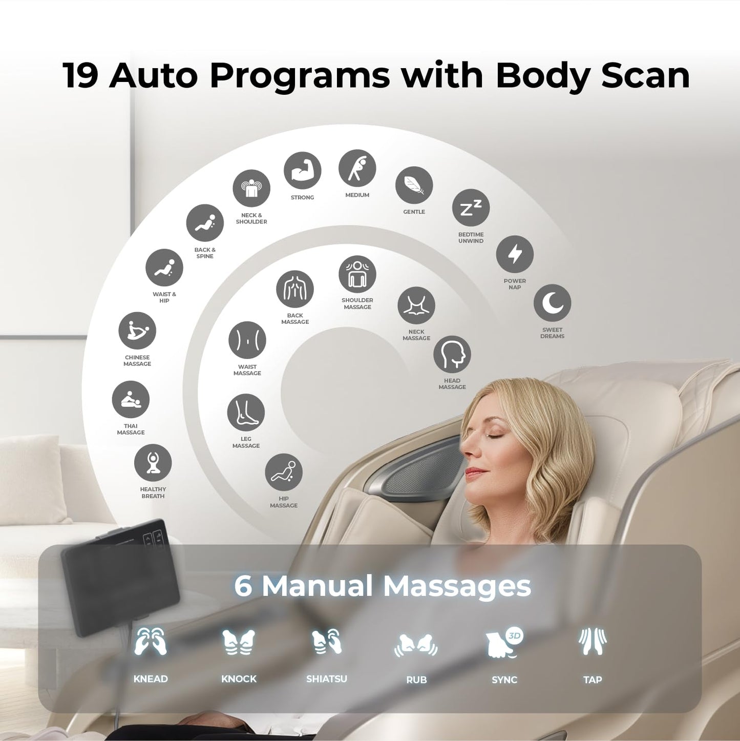 Osaki 4D Achilles l 360 Rotating Footrest l Full Body Massage Chair l Zero Gravity l 360 Kenading Calfrest l Lumbar Heating l Touchscreen Controller l Auto Body Scan l Bluetooth Speaker (Taupe)