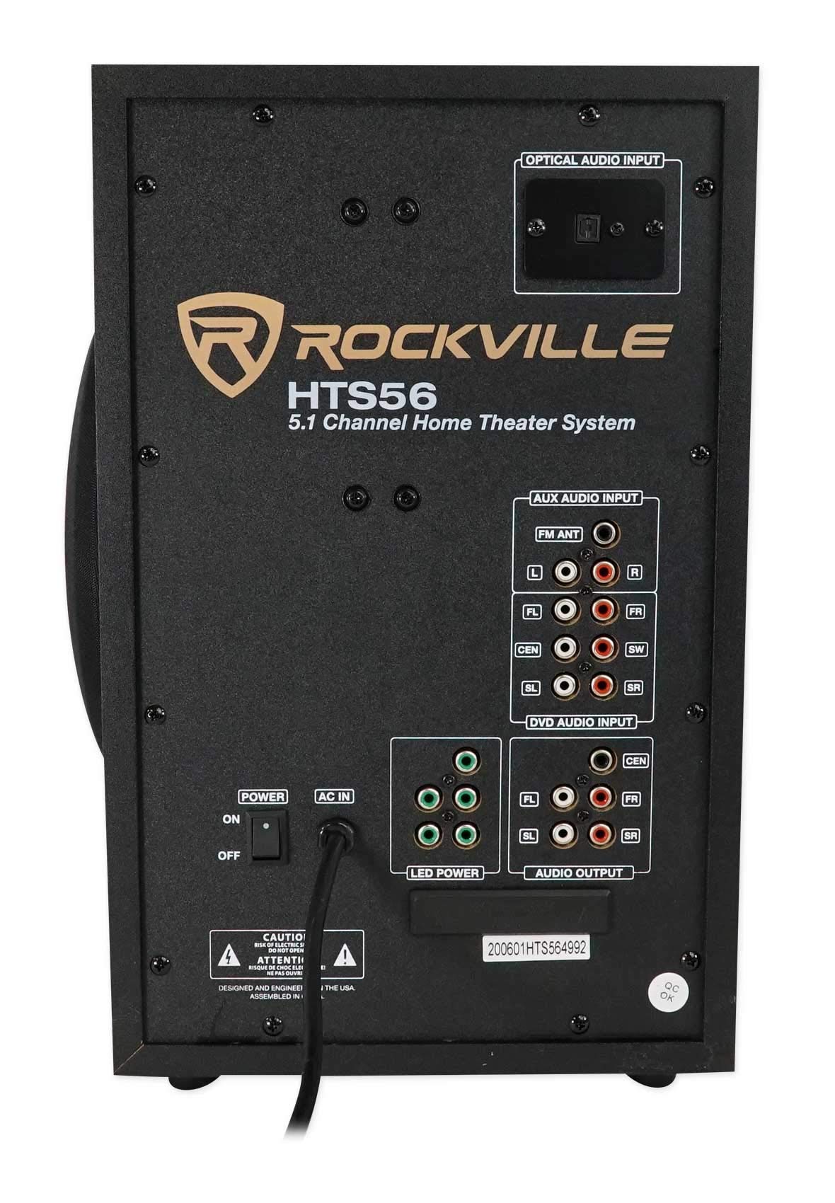 Rockville HTS56 1000W 5.1 Channel Home Theater System, Bluetooth, USB, 8" Subwoofer, LED Light Effects, Remote Control, Optical Input, for Movies, Music & Karaoke