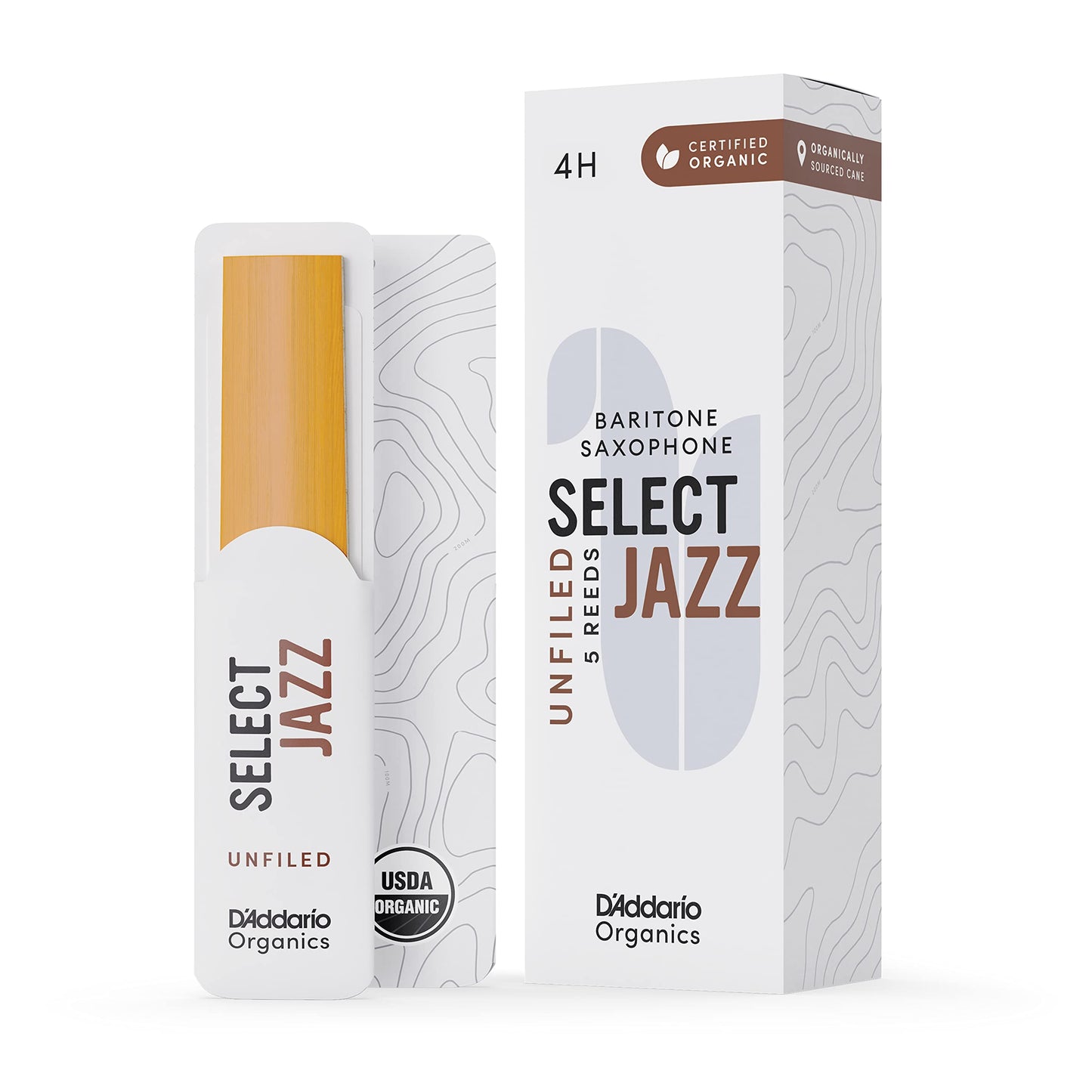 Daddario Organic Select Jazz Unfiled Sax 4 Hard, 5 Pack Baritone Saxophone Reeds (Orrs05Bsx4H)
