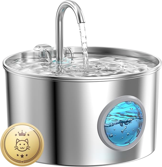 Cat Water Fountain Stainless Steel: 74oz/2.2L Cat Fountain for Drinking - Pet Water Fountain for Cats Inside - Quiet Cats ...