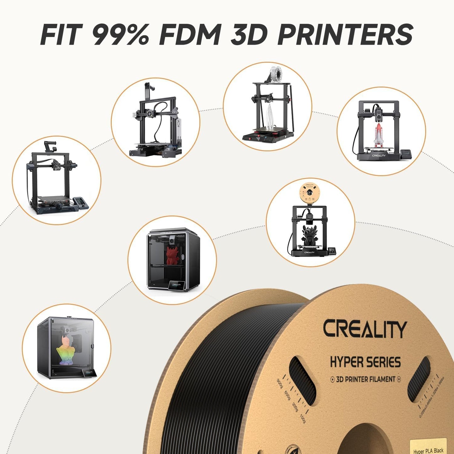 Official CREALITY Hyper PLA Filament 1.75mm, High Speed PLA 30-600mm/s Rapid 3D Printer Filament, Dimensional Accuracy +/-0.02mm, Fit Most FDM 3D Printers, 1KG(2.2lbs) Spool Black