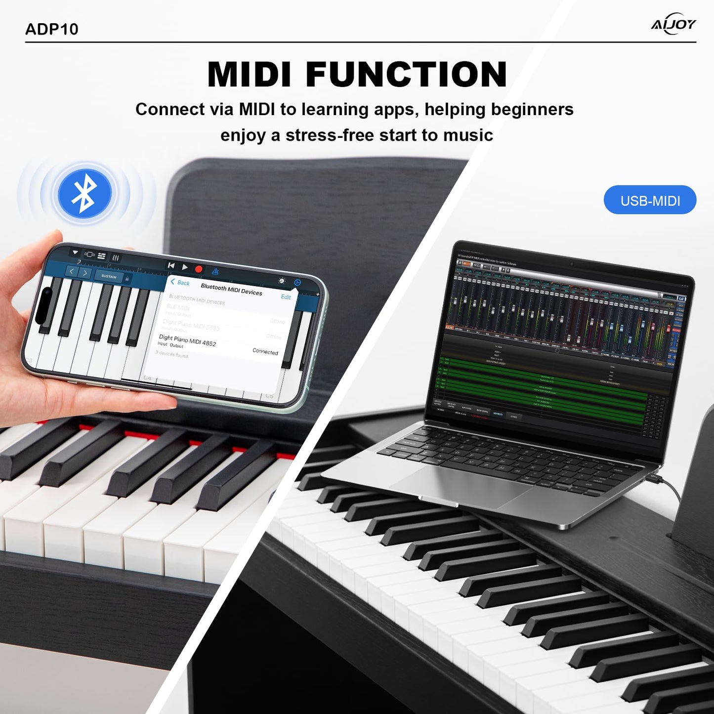 AiJoy 88 Key Digital Piano with Semi-Weighted Keys, Electric Piano Keyboard for Beginners, Dual Speakers & Triple Pedal, Support MIDI USB, Compact & Elegant Design, Birthday Gift ADP10