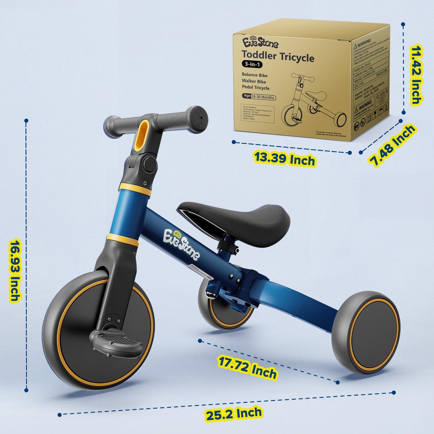 EveStone 5-in-1 Kids Balance Bike, Toddler Tricycle for 1-3, Ride-On Toy for 18 Months to 4 Years, Outdoor and Indoor Gift Bike for Yard, Sidewalk, Park, Birthday Present for Boys & Girls, Blue