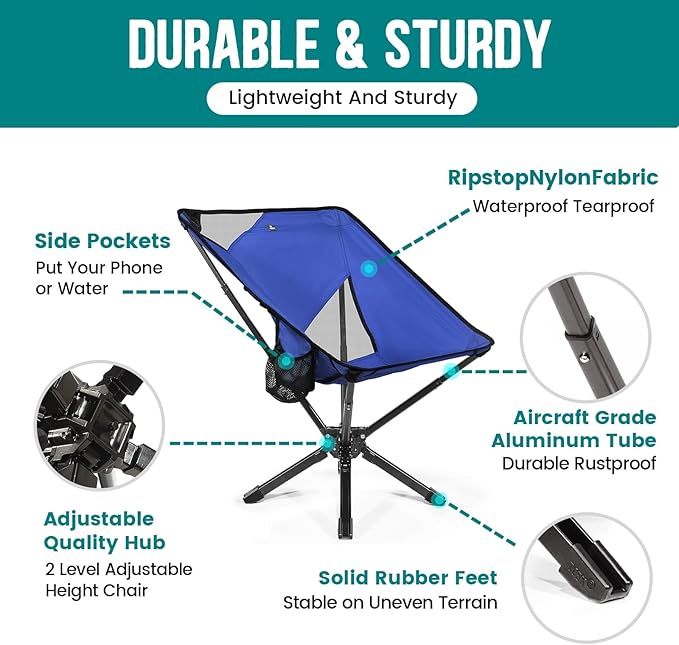 TCEK Adjustable Portable Camping Chair RiseLite Lightweight Compact Folding Chair for Adults, Collapsible Camp Chairs That Folds Up Small, Easy Carry for Travel, Outdoor, Sports, Backpacking, Hiking