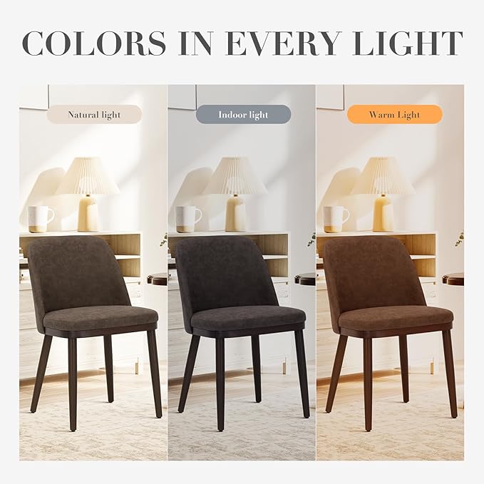COLAMY Upholstered Dining Chairs Set of 2, Modern Kitchen Chairs with Back, Leather Side Dining Room Chairs with Wood Legs for Kitchen Dining Room Restaurant, Dark Brown