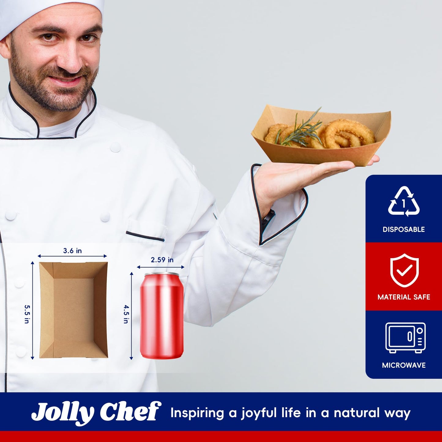 JOLLY CHEF 2lb Paper Food Trays, 250 Pack Disposable Paper Boat, Serving Boats for Gameday, Food Holder Trays for Snacks French Fries Nachos Hot Dog Tacos BBQ Party