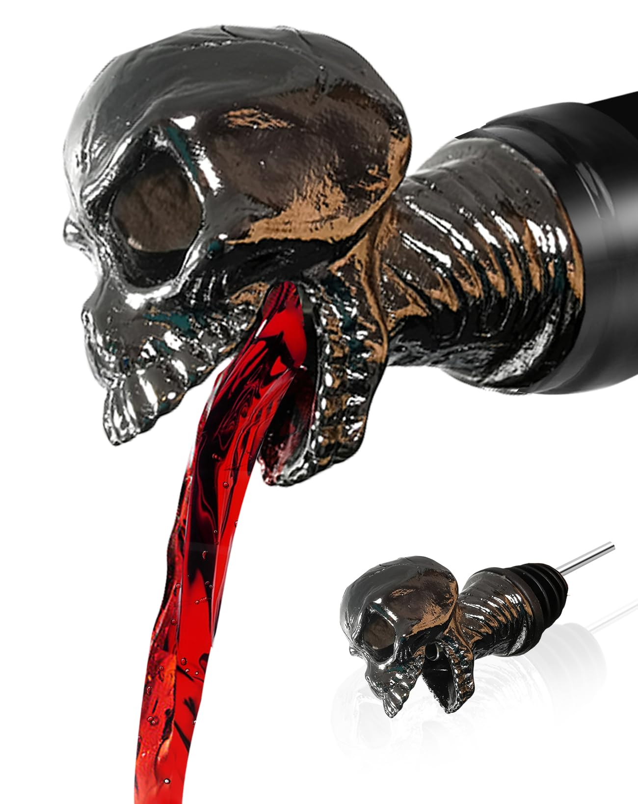 Skull Wine Aerator Pourer Spout, Olive Oil Liquor Bottle Decanter, Dark Grey Plated Creative Gifts for Alcohol Spirits Whiskey Lover
