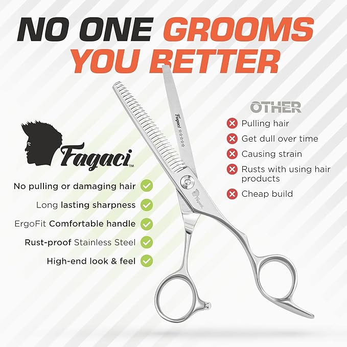 Fagaci Left Handed Professional Thinning Shears 6 Inch with Extremely Sharp Blades, 440C Steel Thinning Scissors, Durable, Smooth Motion & Fine Cut, Hair Scissors with Elegant Sheath