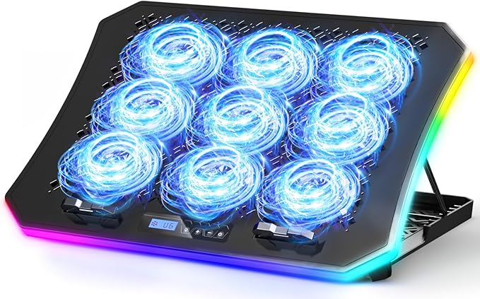 KeiBn Upgraded Gaming Laptop Cooler Pad with 9 Quiet RGB Fans, Cooling Pad for 15.6-17.3 Inch Laptops with 7 Height Stand...