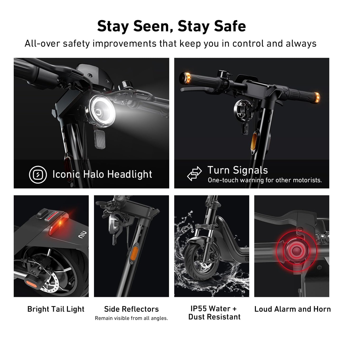 NIU 300P Electric Scooter, All-Terrain Suspension 900W Max Power 30 Miles Range, 20MPH Max Speed Triple Braking, 10.5'' Tubeless Pneumatic Tires, Portable & Foldable Design, UL Certified