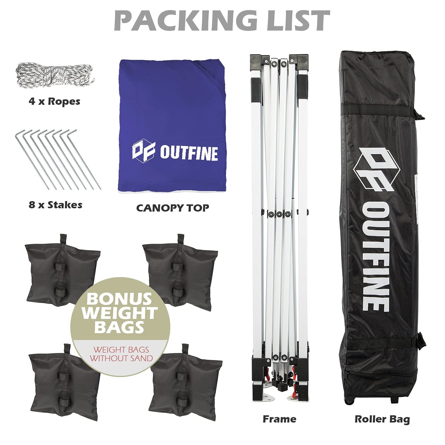 OUTFINE Pop-up Canopy 10x10 Patio Tent Instant Gazebo Canopy with Wheeled Bag,Canopy Sandbags x4,Tent Stakesx8 (Blue, 10 * 10FT)