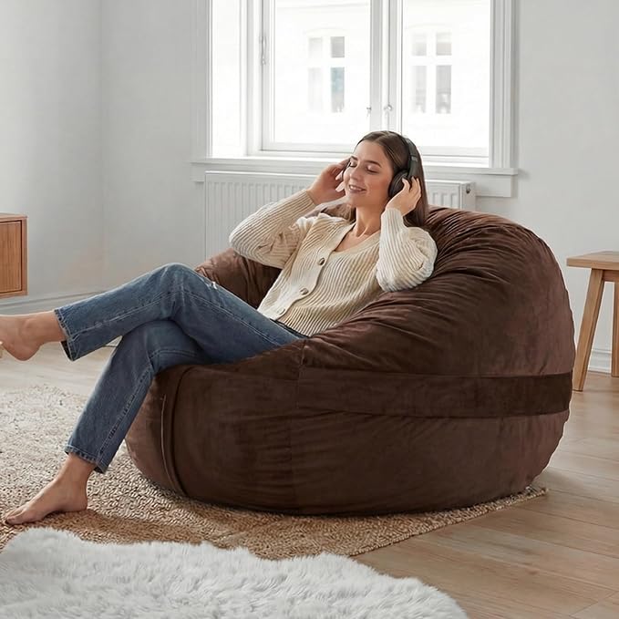 YuppieLife Large Foam Filled Bean Bag Chairs for Kids Teenagers Adults Living Room Gaming Relaxing 4F Machine Washable Lazy Sofa（Chocolate