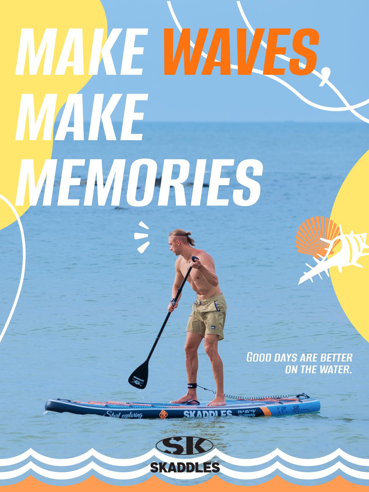 SKADDLES 11’6 × 35" Inflatable SUP–Super Wide, Stable Stand Up Paddle Board for Adults, Youth, Family & Pets, High Weight Capacity, Non-Slip EVA Deck, Premium Accessories (FLASHLINE · Electric Minnow)