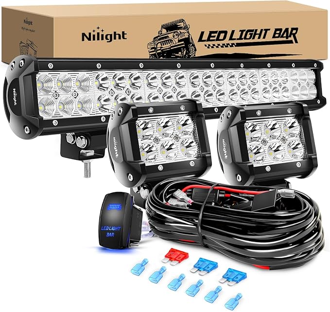 Nilight 20 Inch126W Led Light Bar Spot Flood Combo 2PCS 4 Inch 18W Led Pods Flood Boat Lights Driving Fog Lights Work Ligh...