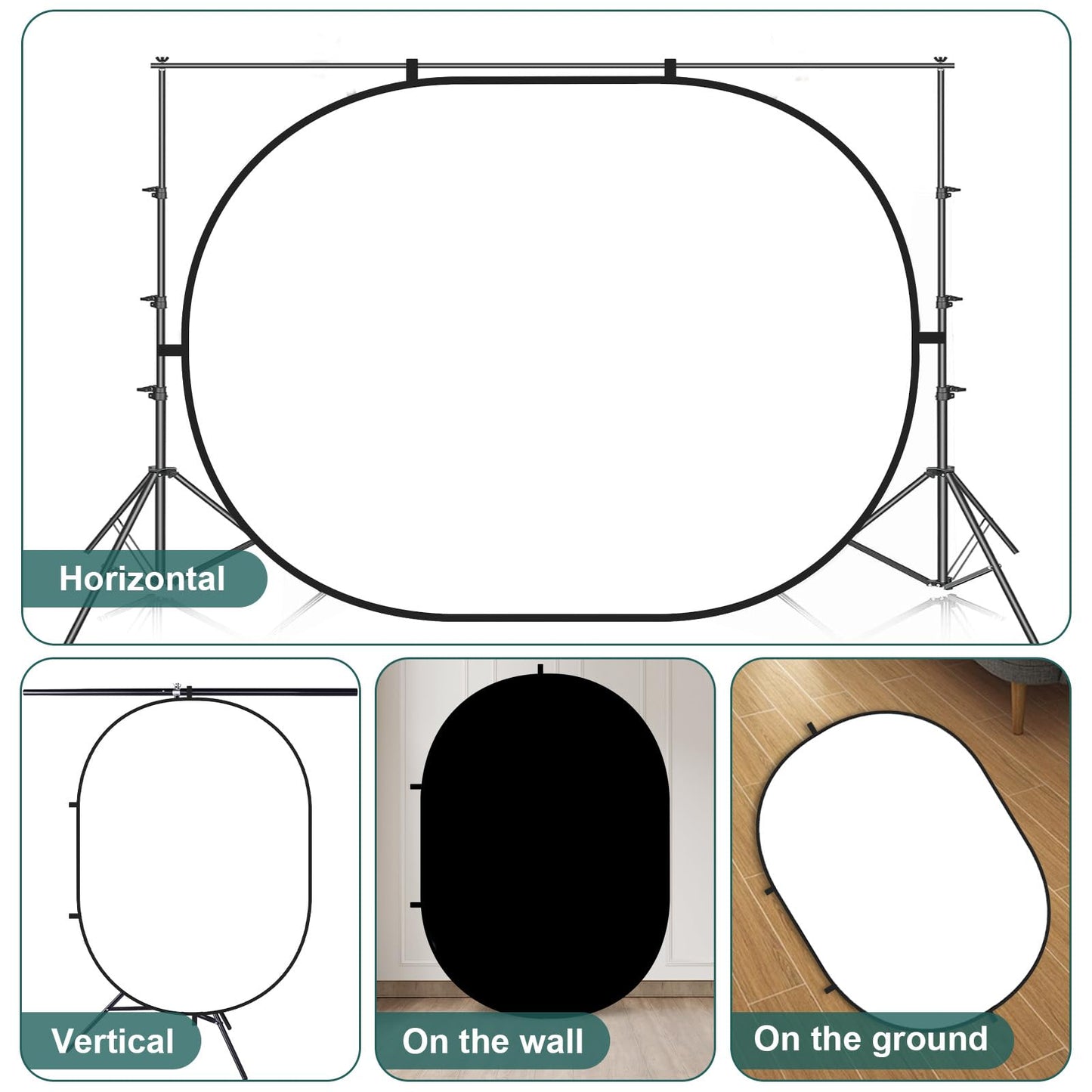 Kate 5x6.5ft(1.5x2m) Collapsible Backdrops White Black Twist Flex Pop up Folding Self Tape Backdrop for Photoshoot, Headshots Photo, Video Calls