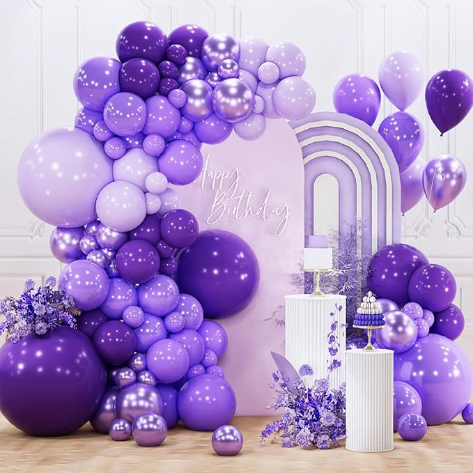 PartyWoo Purple Balloon Arch Kit Garland 140pcs Different Sizes of 18 12 10 5 Inch Dark Royal Light Pastel Metallic Purple...