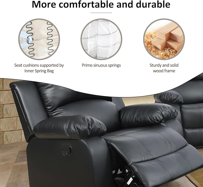 A Ainehome Living Room Furniture Set Leather Recliner Sofa Set Loveseat Chair Furniture Sofa Set for Living Room/Small Space/Rv/House/Office/Theater Seating (A-Black Leather, Chair)