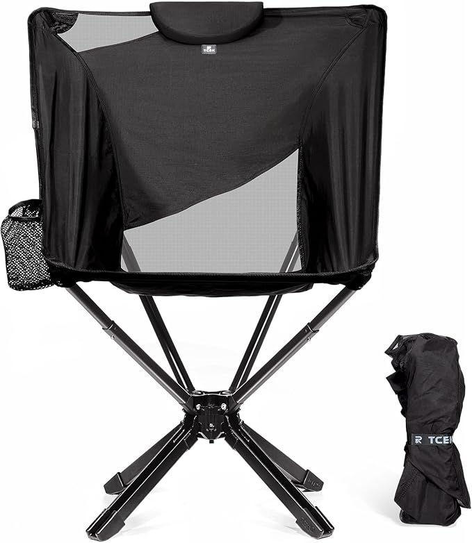 TCEK Portable High Back Camping Chair with Adjustable Height, Small Compact Outdoor Folding Chair for Adults Travel, Riselite Collapsible Lightweight Packable Camp Chairs, Easy Carry and Quick Setup