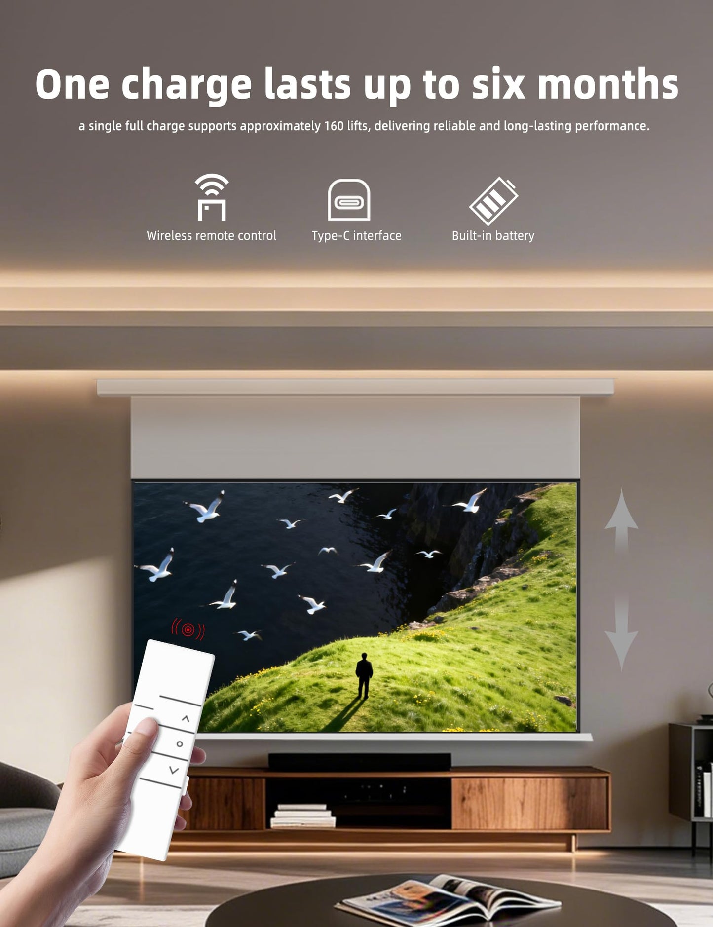 120" PureVision Projector Screen Motorized,Laser Speckle Reduction,Waterproof Drop-Down Outdoor Projector Screen,Movie Screen 4K/8K UHD Ready,2 Recharges Yearly for Home Theater & Backyard Movie Night