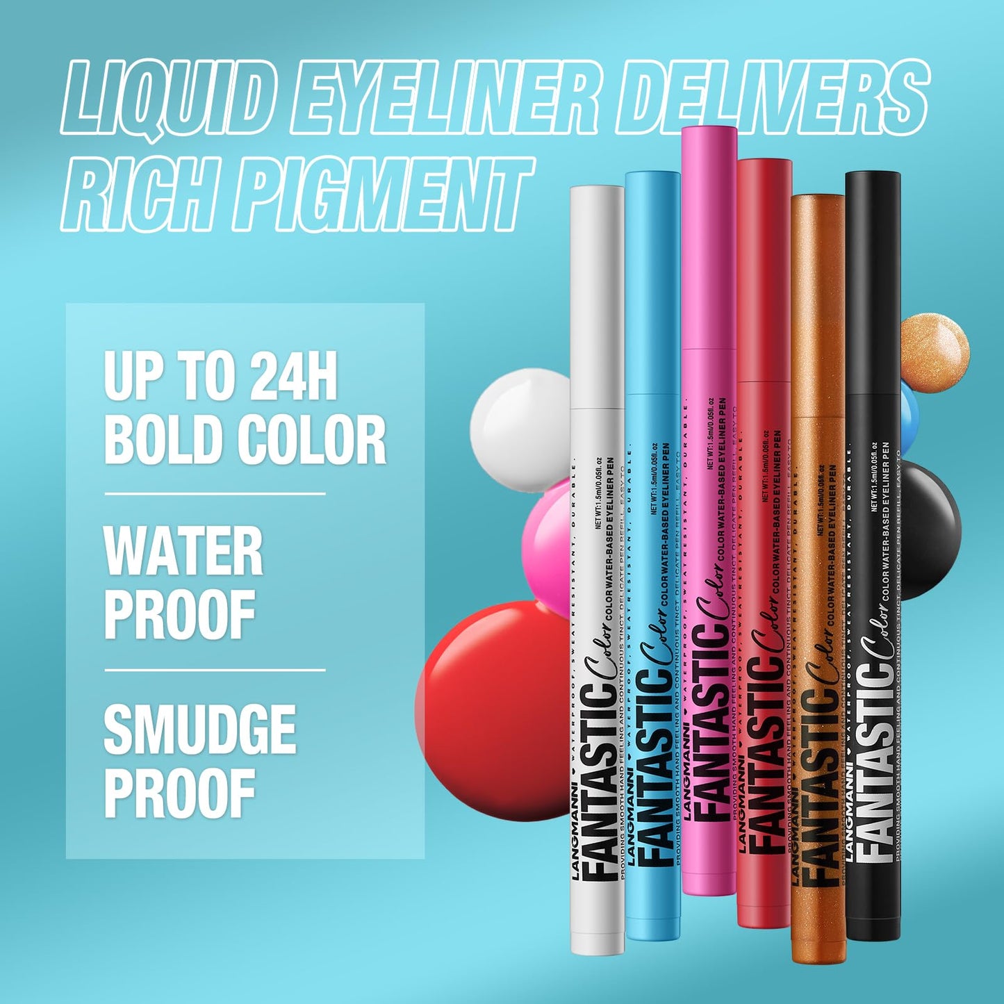 LANGMANNI 4 Colors Matte Liquid Eyeliner Set, Neon Colorful Pigmented With Long-lasting, Smudgeproof & Waterproof Eye Liner Make