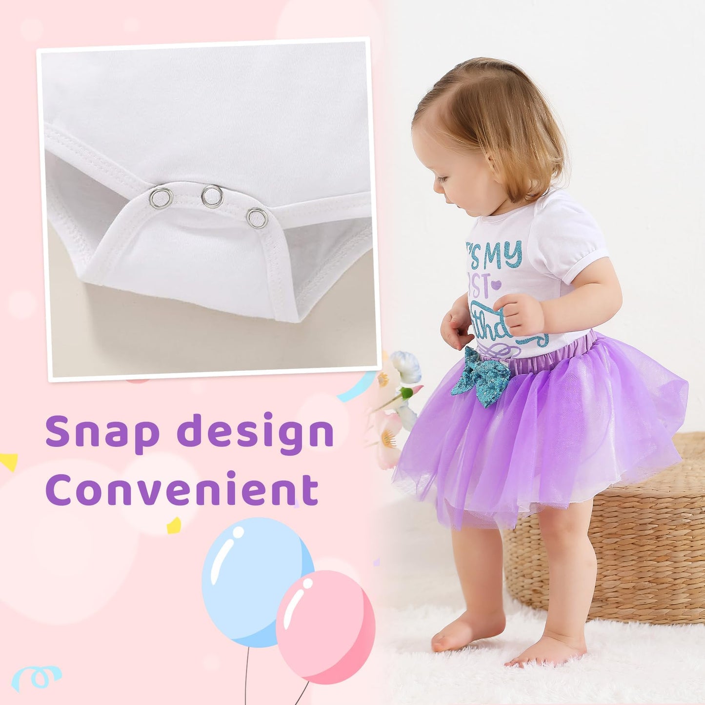 YOUNGER TREE Newborn Baby Girls My 1st Birthday Dress Infant Shiny Printed Sequin Bowknot Tutu Princess Dress (White, 12-18 Months)