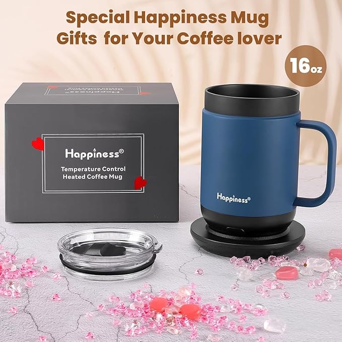 Happiness Smart Heated Coffee Mug,16oz Rechargeable Electric Self Heating Temperature Control Coffee Cup