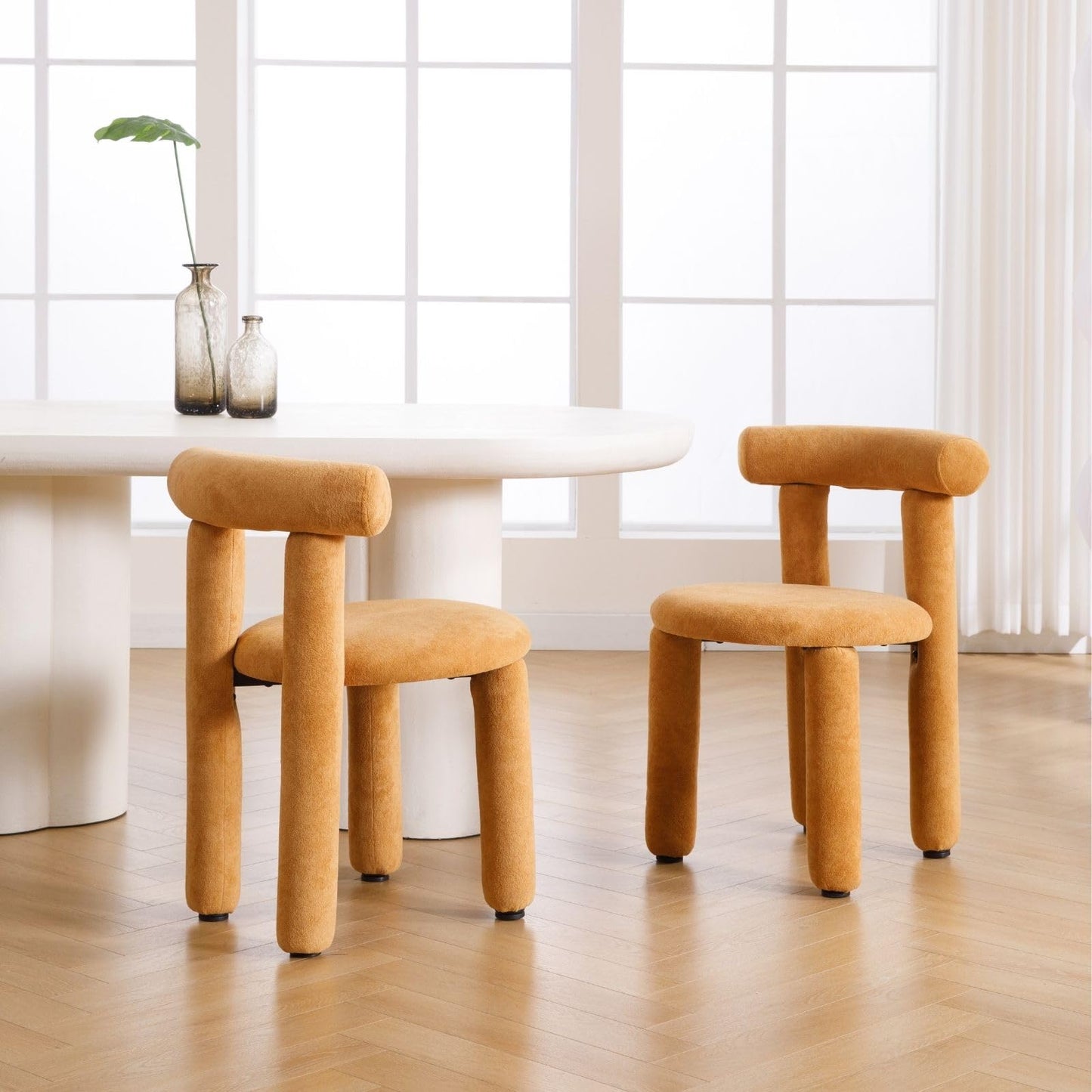 ROCITY Boucle Dining Chairs Set of 2 Armless Sherpa Kitchen Chairs Small Modern Barrel Dining Room Chairs Upholstered Cute Side Chairs Orange Yellow
