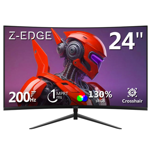 Z-Edge 24 inch Gaming Monitor, 200Hz 165Hz Curved 1650R Computer Monitor, FHD 1080P, Ultra-Fast MPRT 1ms Curved Monitor, 300nits, 16.7M Colors, UG24 1X DP 1.4 Port and 1X 2.0 HDMI Port