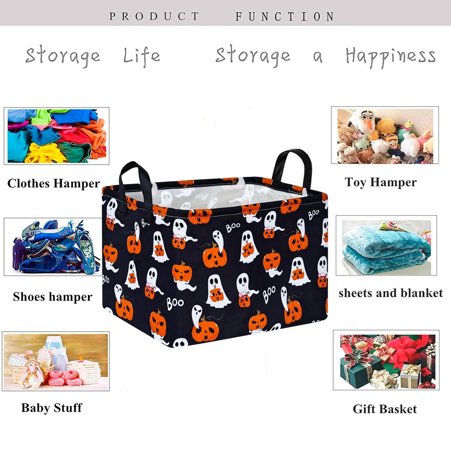 KUNRO Pumpkin Pattern Halloween Storage Gift Basket Canvas Storage Bins with Handles Rectangle Storage Cubes Organizer for Bedroom Living Room