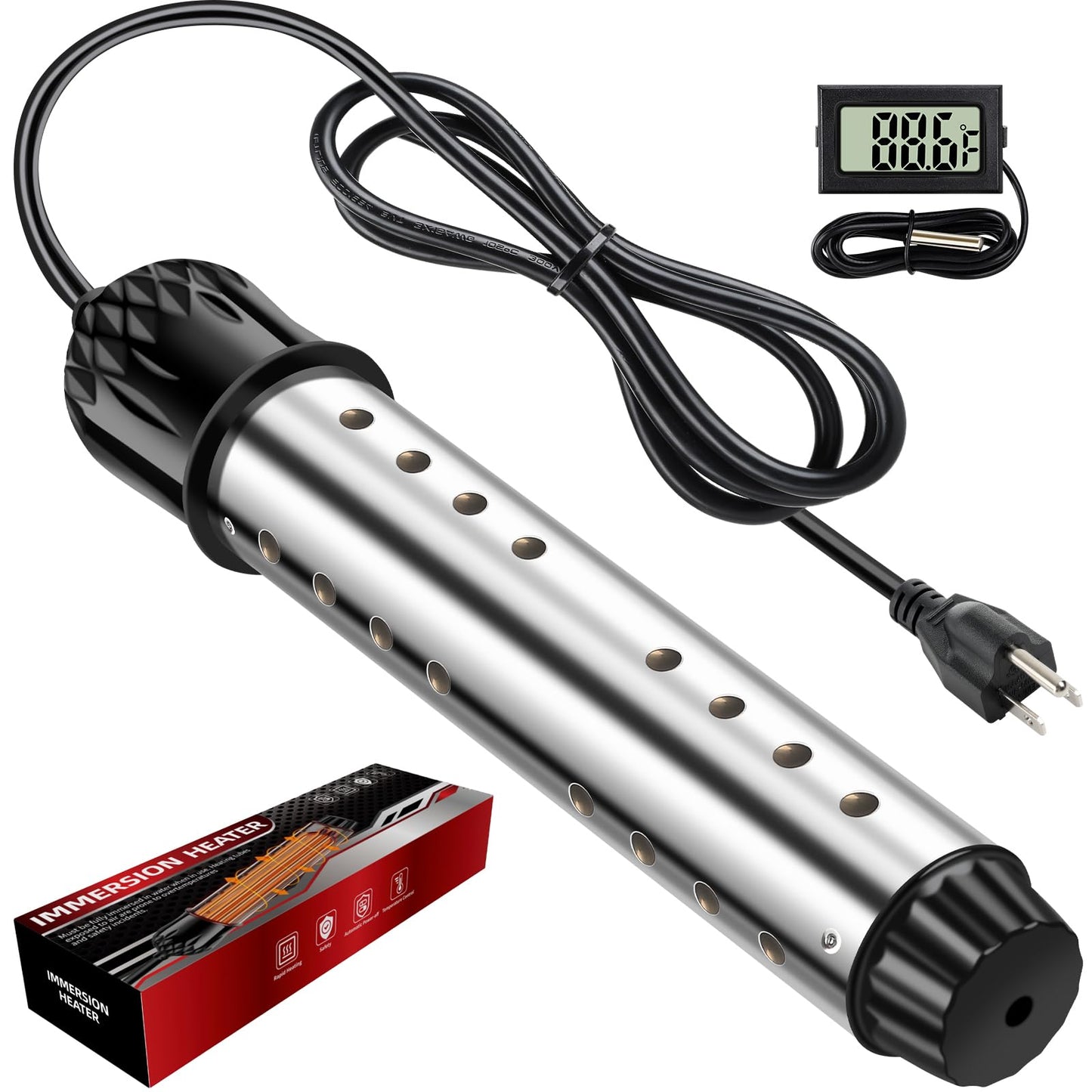 Portable Water Heater 2000W, Pool Heater - Immersion Heater with Digital Thermometer, Upgraded Magnesium Oxide Heating for Fast Heating, for Small Pools, Bathtubs, Buckets, Tanks