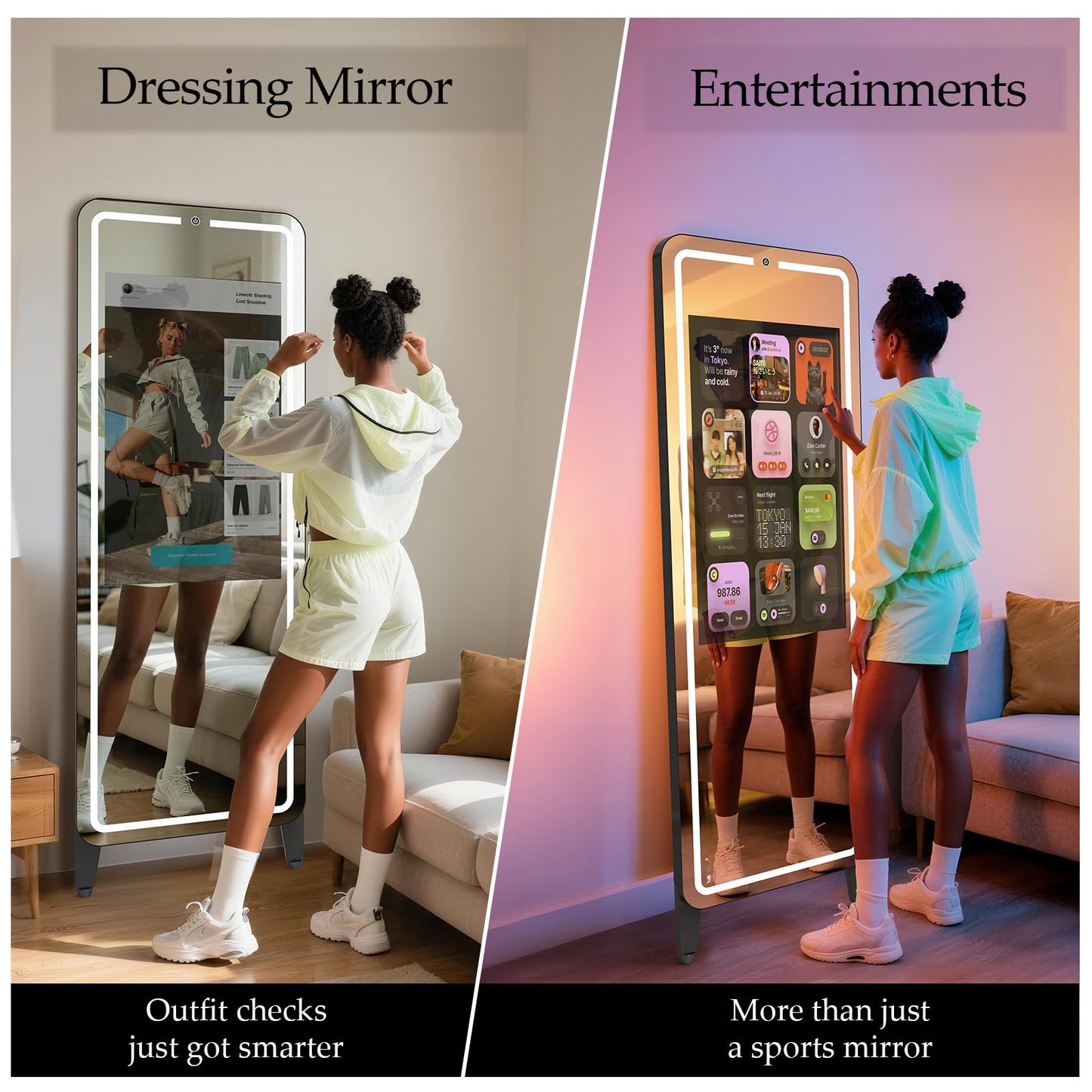 MirrorFit Pro Smart Gym Mirror for Home Gym, 32" HD Touch-Screen + 63" Reflective Surface, Andriod 12 OS Support Various APP, Fitness Machine for Home Workout, Workout Equipment/Fitness/Dance/Yoga