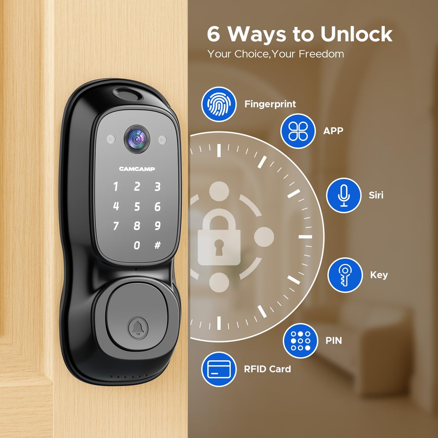 Smart Lock with Camera & Doorbell, 3-in-1 Smart Deadbolt for Front Door, Fingerprint Keyless Entry Door Lock with Live View, Video Smart Lock Built-in Wi-Fi, Auto Lock, Siri Unlock, IP66 Waterproof