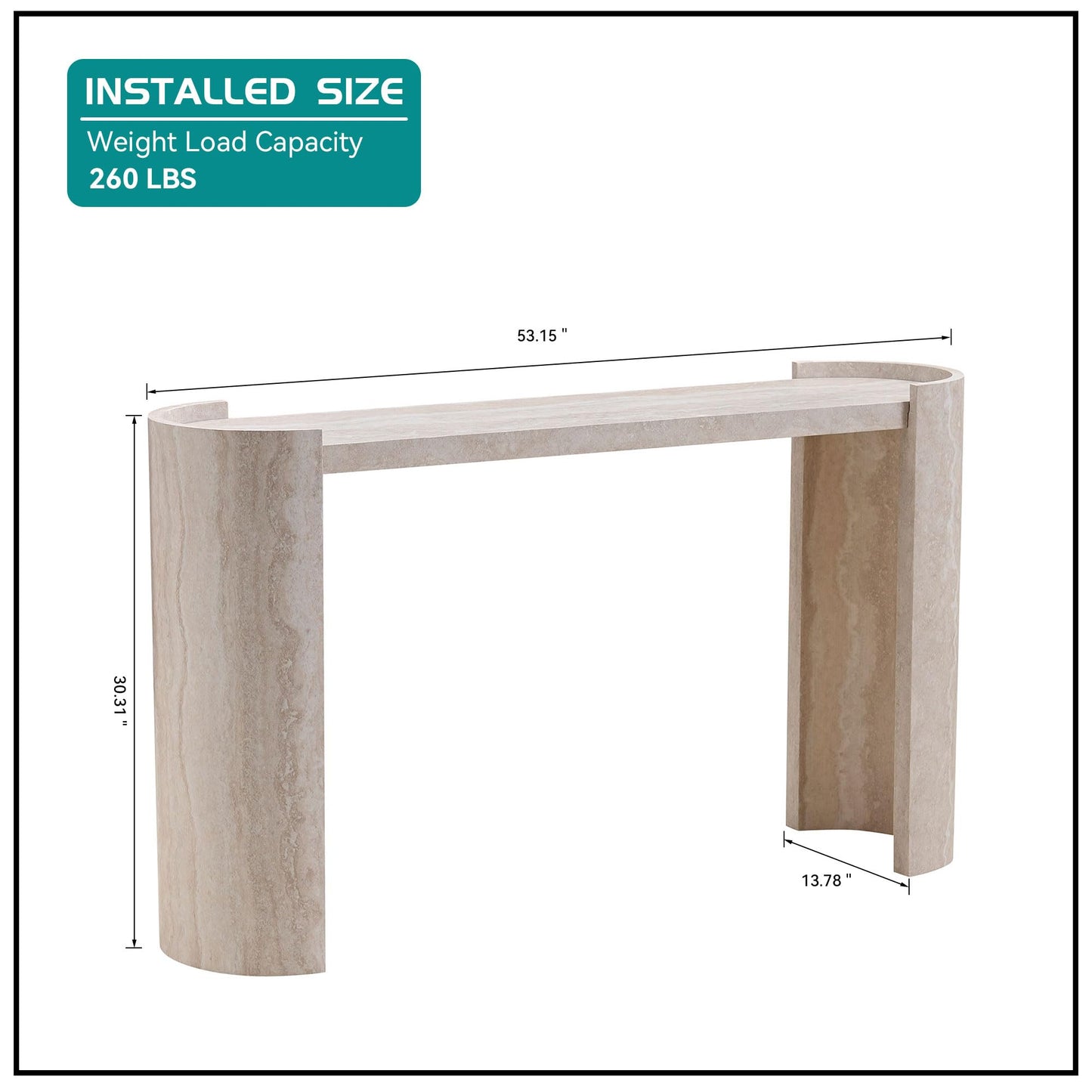 HanStrong 53.15" Faux Marble Pattern Entryway Table - Modern Narrow Console Table for Living Room and Hallway,Beige