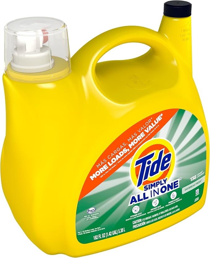 Tide Simply All-In-One Liquid Laundry Detergent, Daybreak Fresh Scent, 138 Loads, 182 fl oz