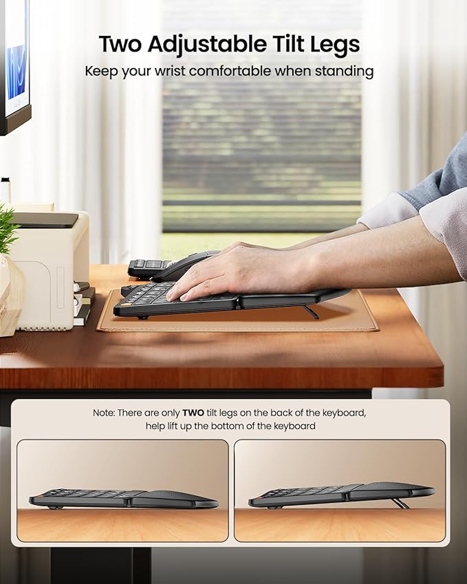ProtoArc Ergonomic Keyboard Mouse, EKM04 2.4GHz USB Wireless Ergo Keyboard Mouse Combo with Separate Numeric Keypad, Split Design, Hard Wrist Rest, Rechargeable, for Windows Desktop/PC/Laptop