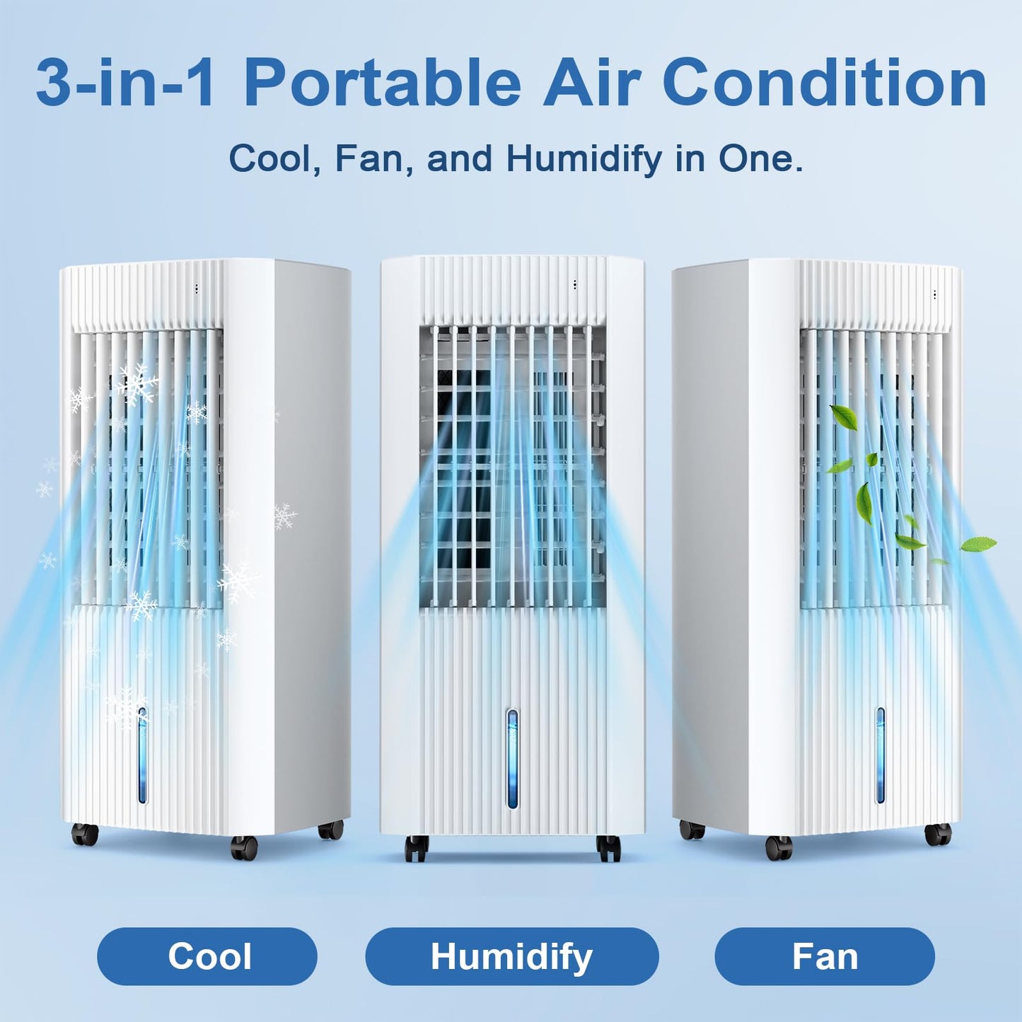 Portable Air Cooler, Swamp Cooler Evaporative Air Cooler Portable AC Unit for Room,3 Modes & 3 Speeds, 1.5Gal Tank for 15H Cooling, 140° Oscillation, 16.4FT Remote for Bedroom Indoor Use