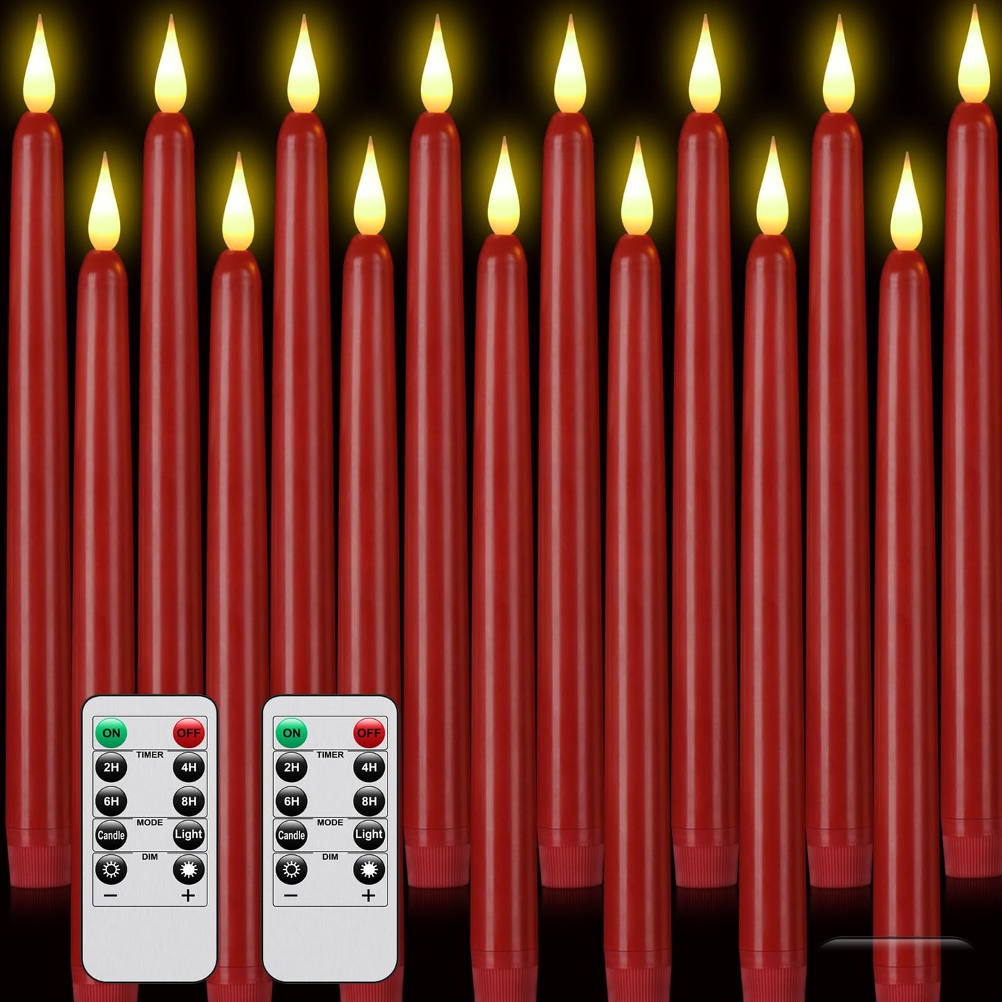 Flameless Taper Candles with Remote Control,3/6/9/12/15pack Plastic LED Candles, Flickering Battery Operated, 9.2'’Classic Tall Candle for Wedding, Party,Christmas,Home Decor (15PACK, Red)