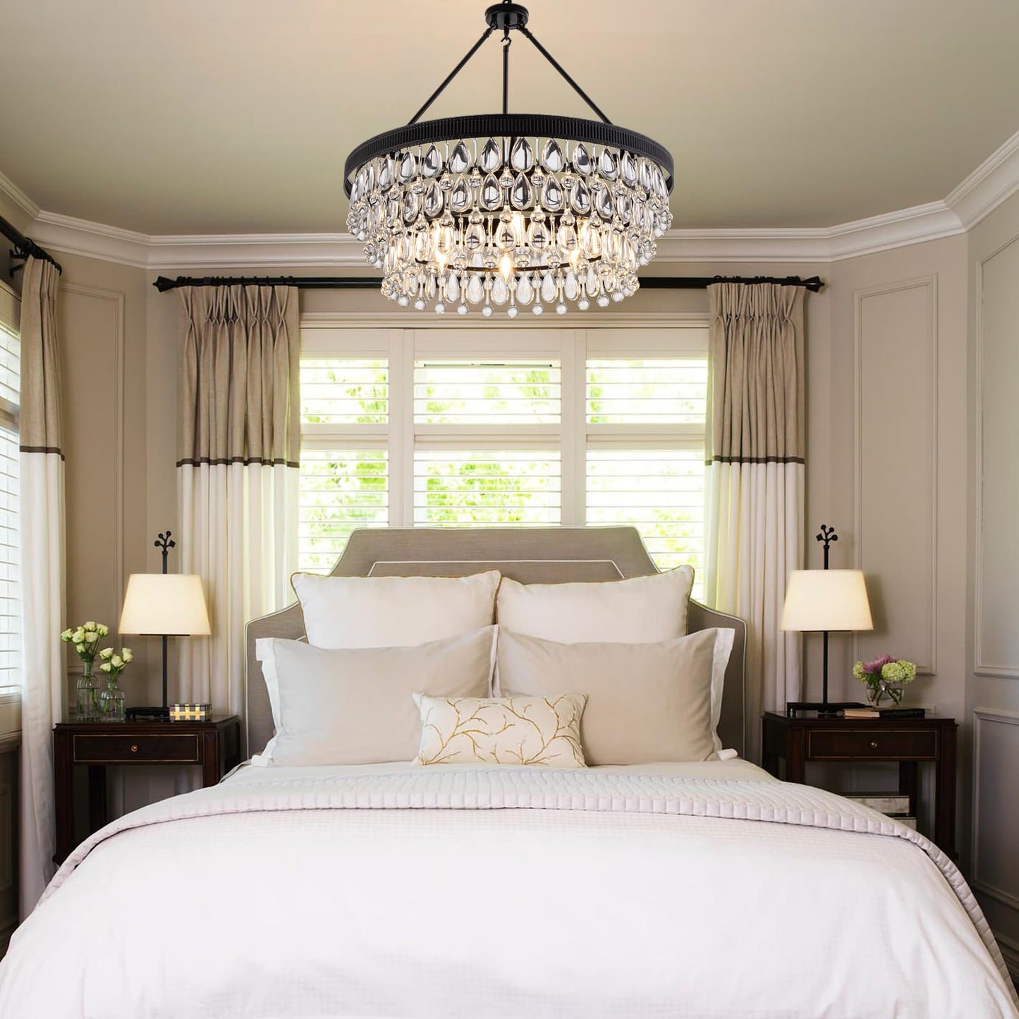TOCHIC Crystal Chandeliers, 6-Light 3 Tiers Black Crystal Chandelier Light, Modern Farmhouse Luxury Light Fixture for Bedroom, Dining Room, Kitchen Island, Living Room, Entryway, 28"