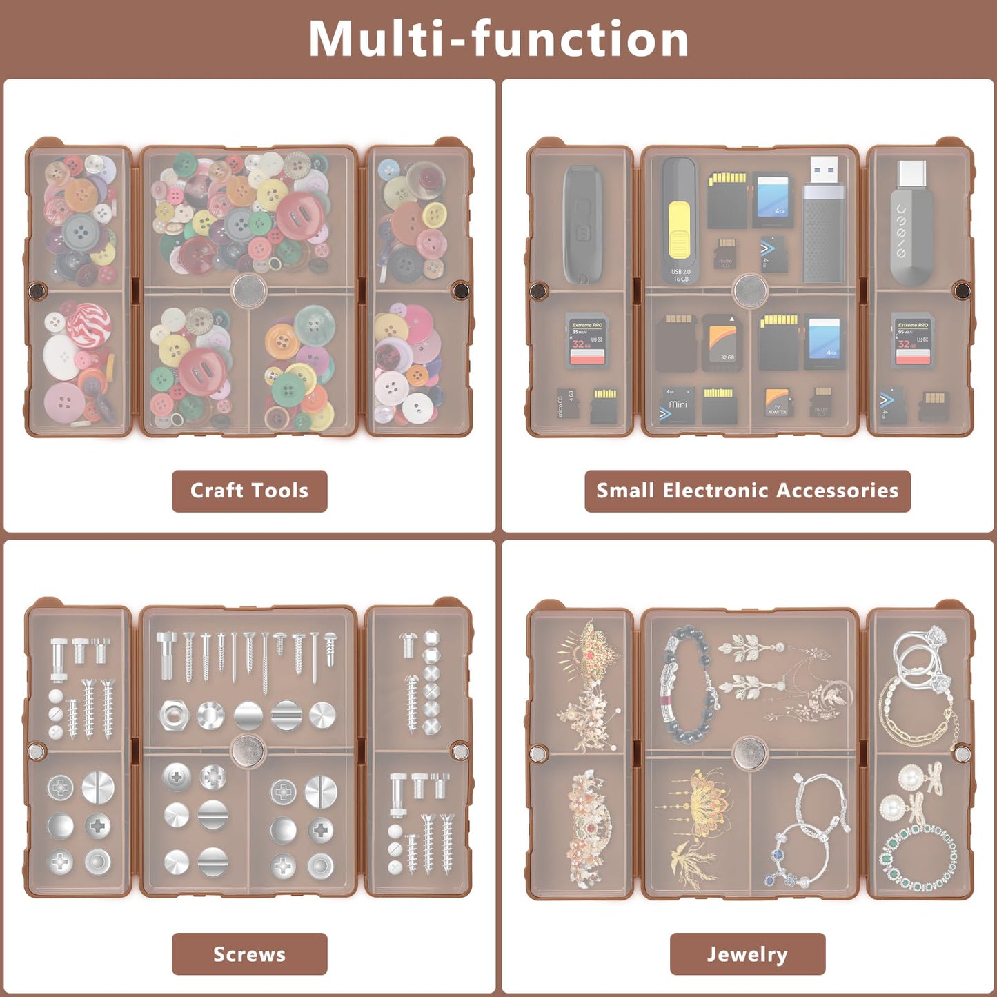 FYY 2 Pcs Daily Pill Organizer, 7 Compartments Portable Pill Case Travel Pill Organizer,[Folding Design] Pill Box for Purse Pocket to Hold Vitamins,Cod Liver Oil,Supplements and Medication-Brown