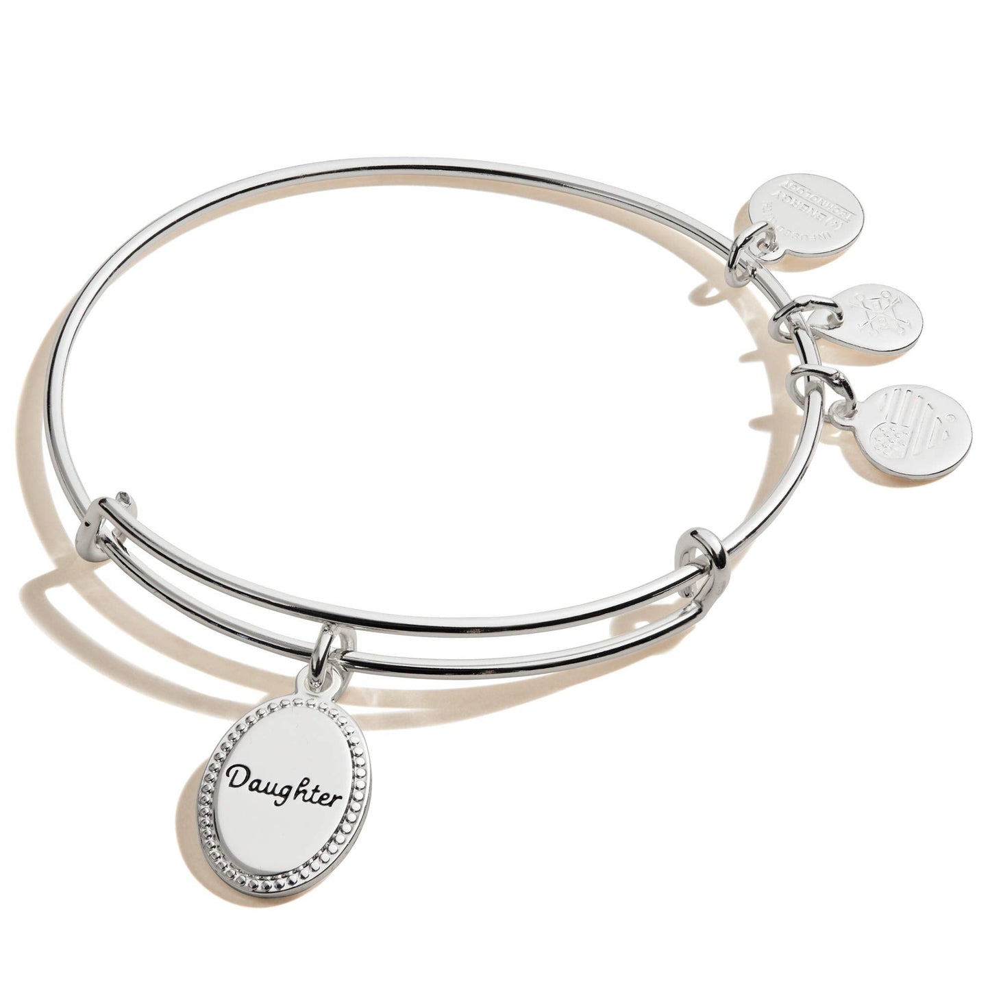 Alex and Ani Because I Love You Daughter Expandable Wire Bangle Bracelet for Women, Most Precious Gift Charm, Shiny Antique Silv