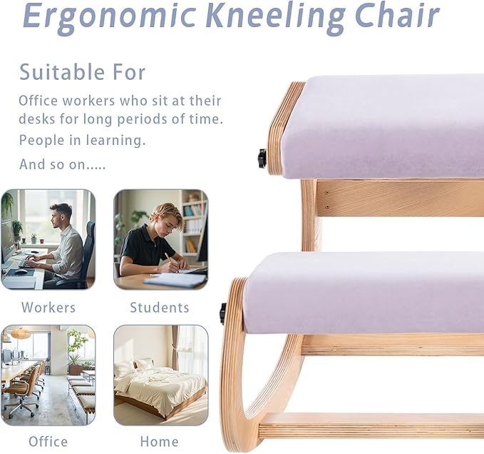 VDNEND Knee Chair Ergonomic for Office,Rocking Kneeling Chair Desk,Adjustable Posture Chairs for Relieve Neck or Back Pain,Balance Chairs for Work,Meditation,Home,Gifts for Men,Women,Her,Him
