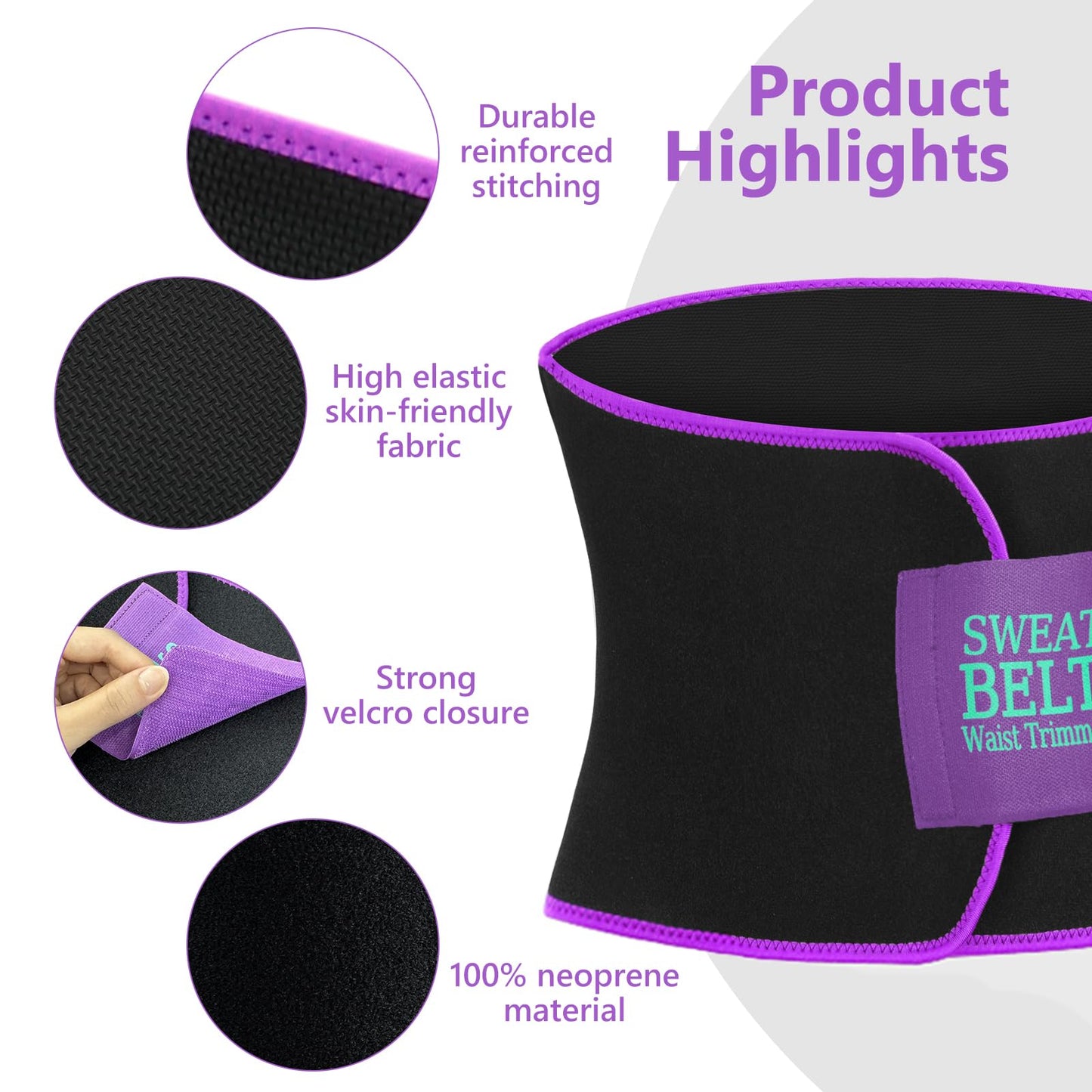 AMZBOSS Waist Trainer for Women Lower Belly Fat, Waist Sweat Band for Women, Belly Band Sweat Belt, Body Shaper, Stomach Wrap (Purple, Medium)