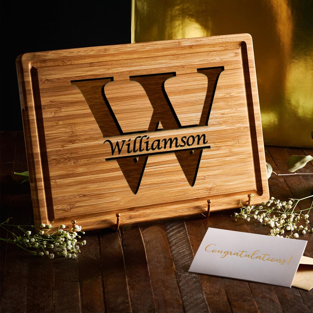Personalized Cutting Board - Elegant Last Name Monogram - Perfect Wedding Registry Gifts - Engraved Wooden Housewarming Gifts for Men - Unique Decorative Keepsake