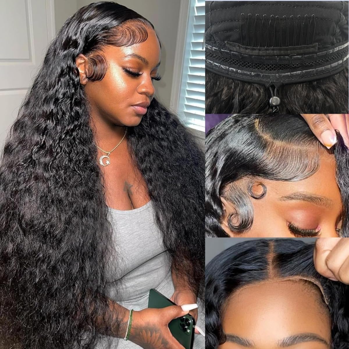 32inch 13x6 Glueless Wigs Invisible Strap Snug Fit Ready to Wear SKINLIKE HD Lace Front Wigs Human Hair 220 Density Pre Plucked
