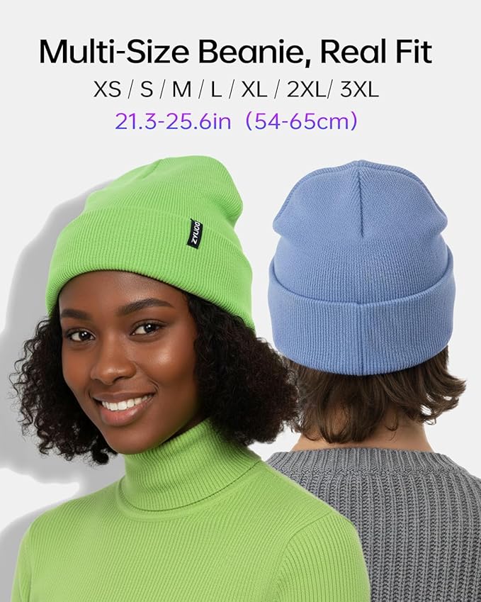 Zylioo Oversize Beanie Hats, XXL Big Size Ribbed Knit Cuffed Winter Hat for Cold Weather, Warm Skull Watch Cap